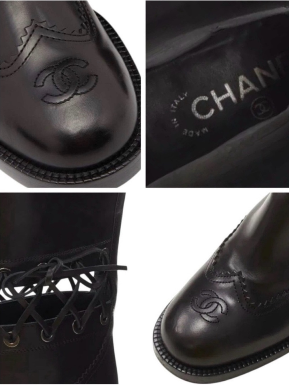 CHANEL Lagerfeld Fall 2016 Black Leather Knee High Laced Equestrian Riding Boot - Picture 12 of 14
